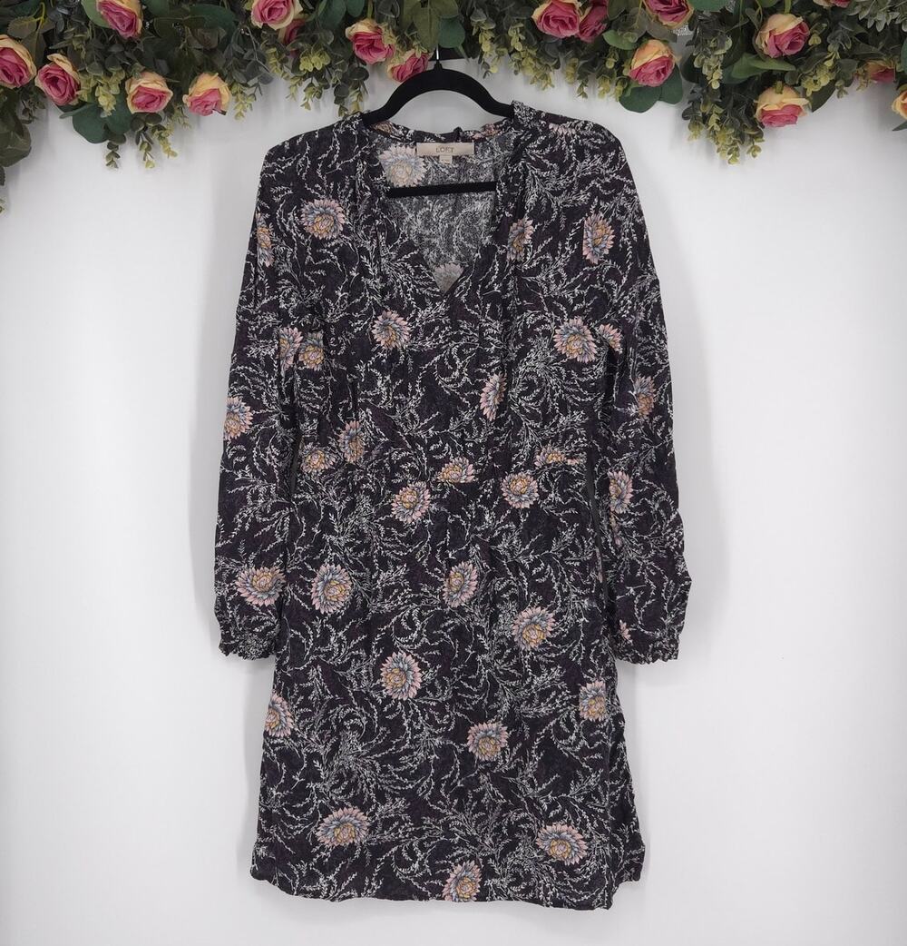 LOFT Long Sleeve Floral Mini Dress Size Medium